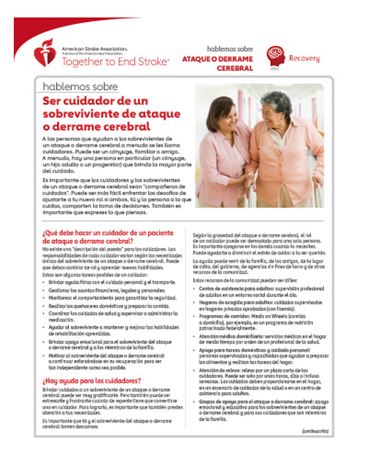 portada del recurso Hablemos sobre el ataque o derrame cerebral: Ser cuidador de un sobreviviente de un ataque o derrame cerebral