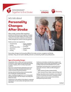 front page of the Let's Talk About Stroke: Personality Changes After Stroke resource